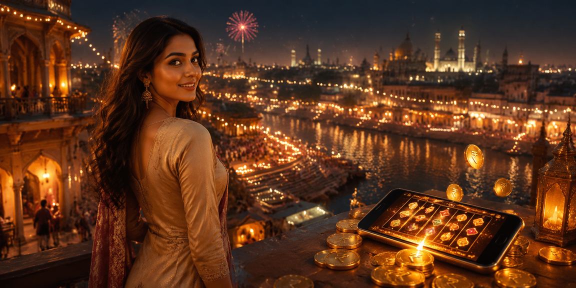 Indian woman enjoying mobile casino games